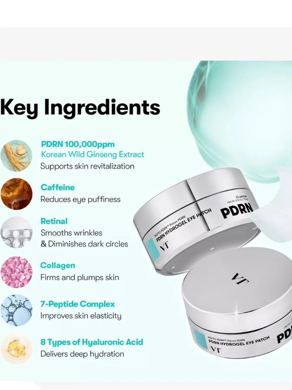 PDRN Hydrogel Eye Patches - set of 60. Reduces wrinkles and puffiness, hydrates